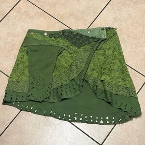 Boho Fairycore Lace Wrap Mini Skirt Green Festival Cottagecore Pixie Y2K